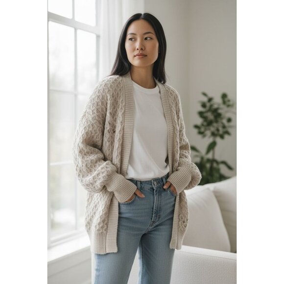 Universal Thread Sweaters - Universal Thread Womens S Cable Knit Cardigan Sweater Open Long Sleeve Beige